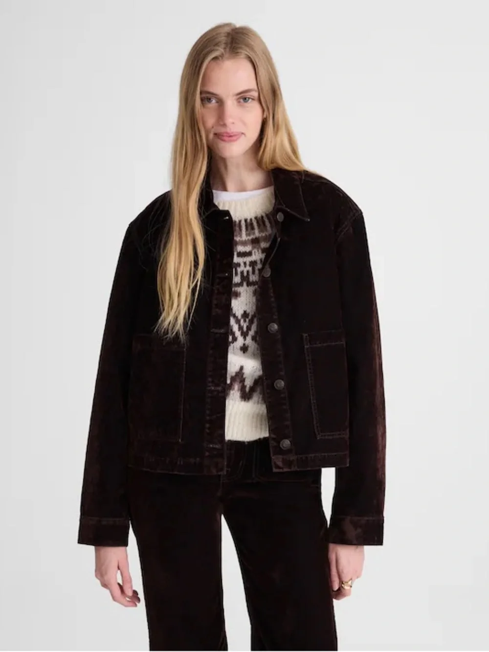 Madewell Flocked Denim Chore Jacket size medium Brown Velvet equestrian vintage